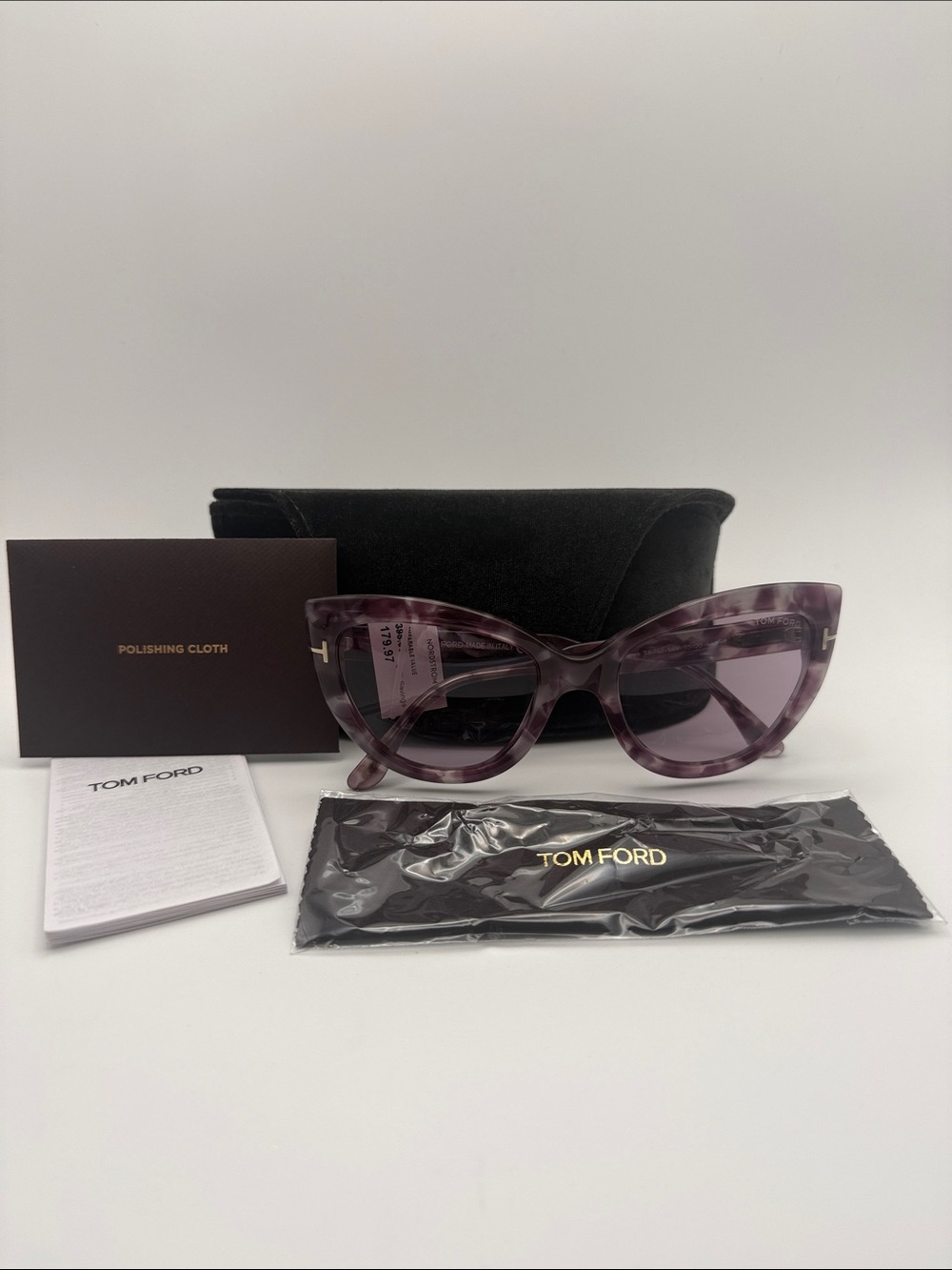New Tom Ford 55MM Anya Cat Eye Havana Violet Sunglasses with Case and Cloth
